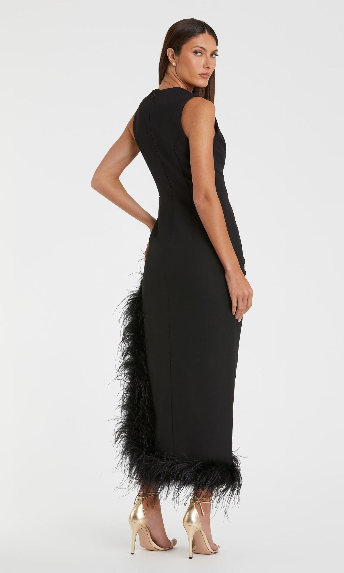 Velveis | Feather‑Trim Midi Dress for Wedding Guests and Special Celebrations