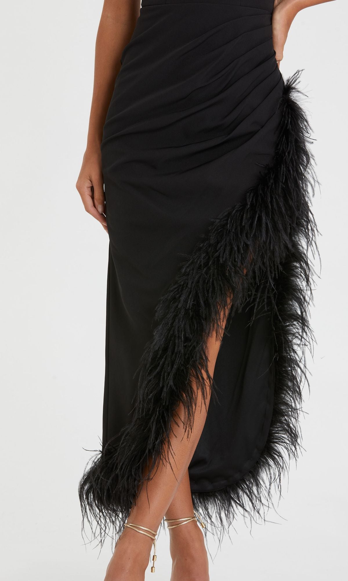 Velveis | Feather‑Trim Midi Dress for Wedding Guests and Special Celebrations