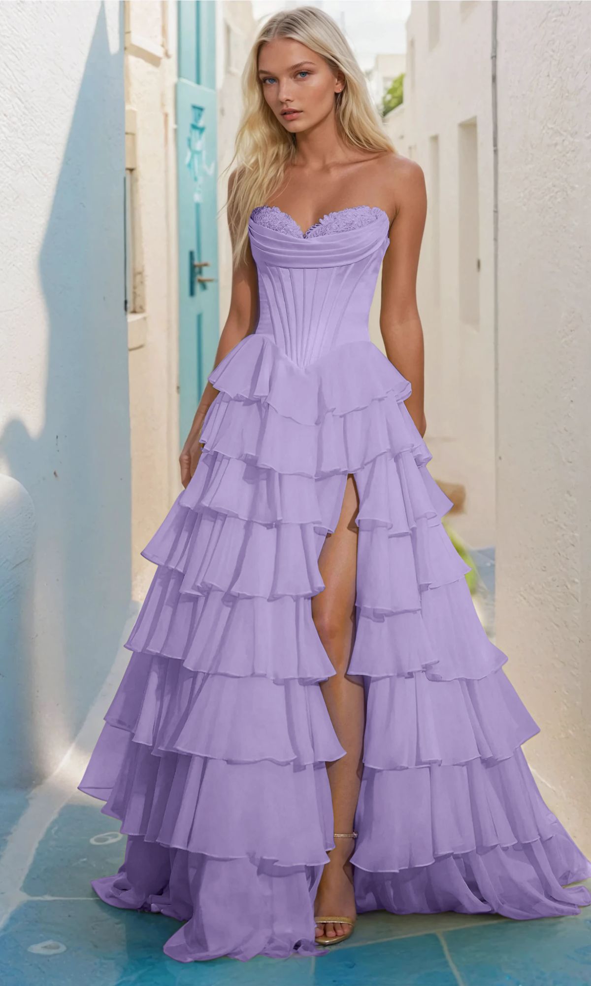 Velveis | Strapless Ruffled Floor-Length Ball Gown for Prom and Formal Events