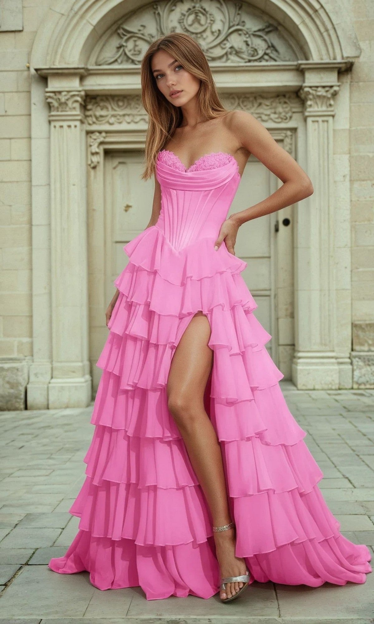 Velveis | Strapless Ruffled Floor-Length Ball Gown for Prom and Formal Events