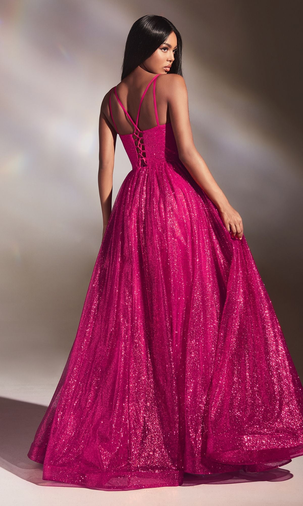 Velveis | Glitter Floor-Length Ball Gown with Corset-Style Back for Formal Events