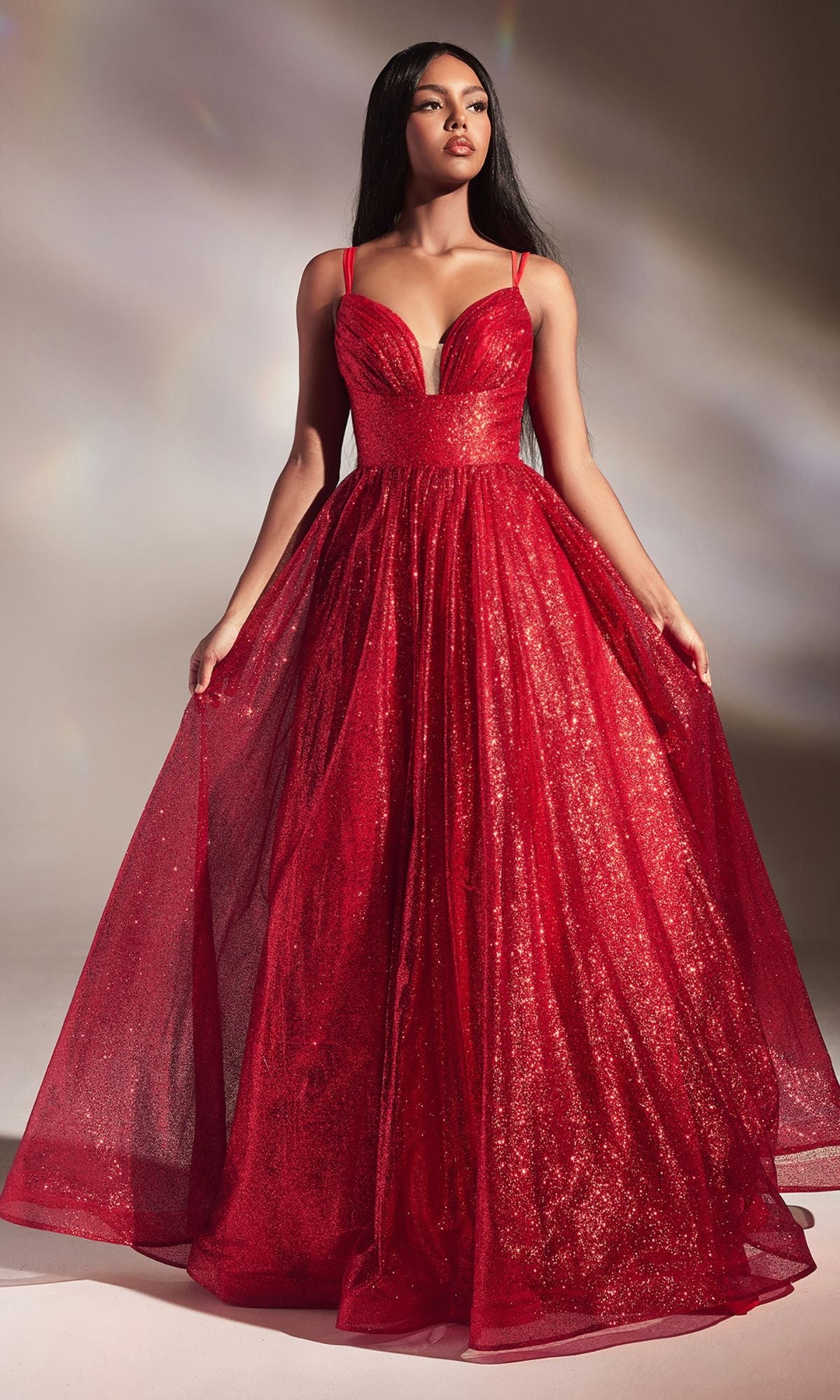 Velveis | Glitter Floor-Length Ball Gown with Corset-Style Back for Formal Events