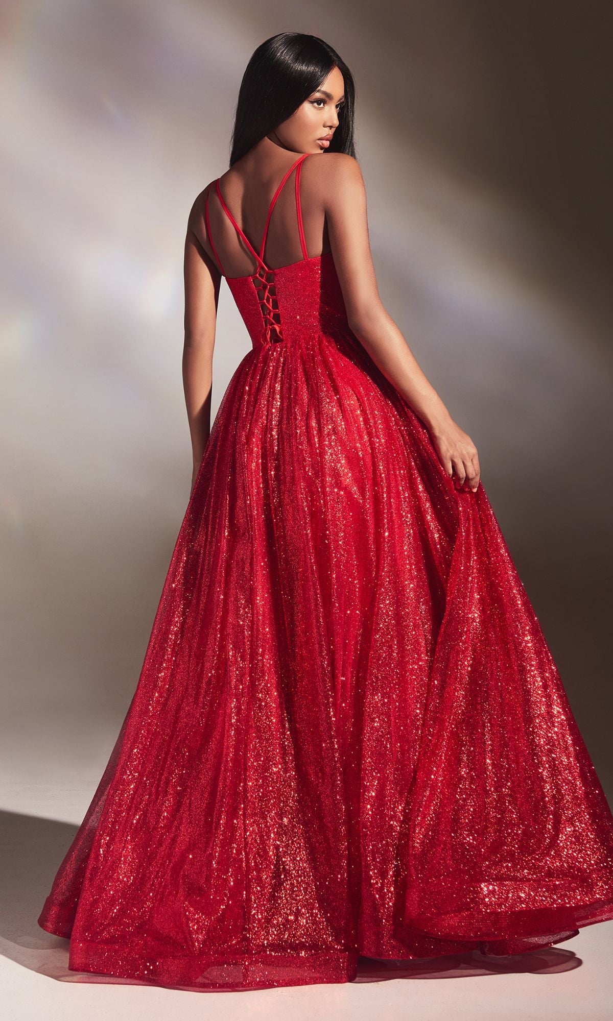 Velveis | Glitter Floor-Length Ball Gown with Corset-Style Back for Formal Events