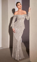 Velveis | Long-Sleeve Sequin Floor-Length Evening Gown for Formal Occasions