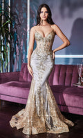 Velveis | Glamorous Metallic-Lace Long Mermaid Prom Gown