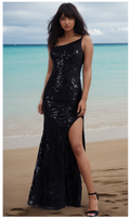 Velveis | One-Shoulder Black Sequin Floor-Length Evening Gown for Formal Occasions