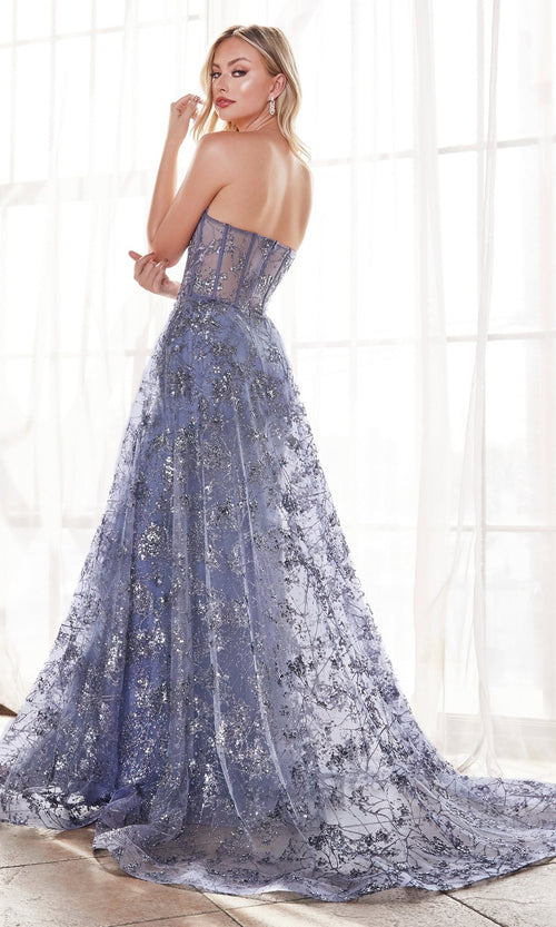Velveis | Strapless Glitter-Pattern Floor-Length Evening Gown with Structured Bodice