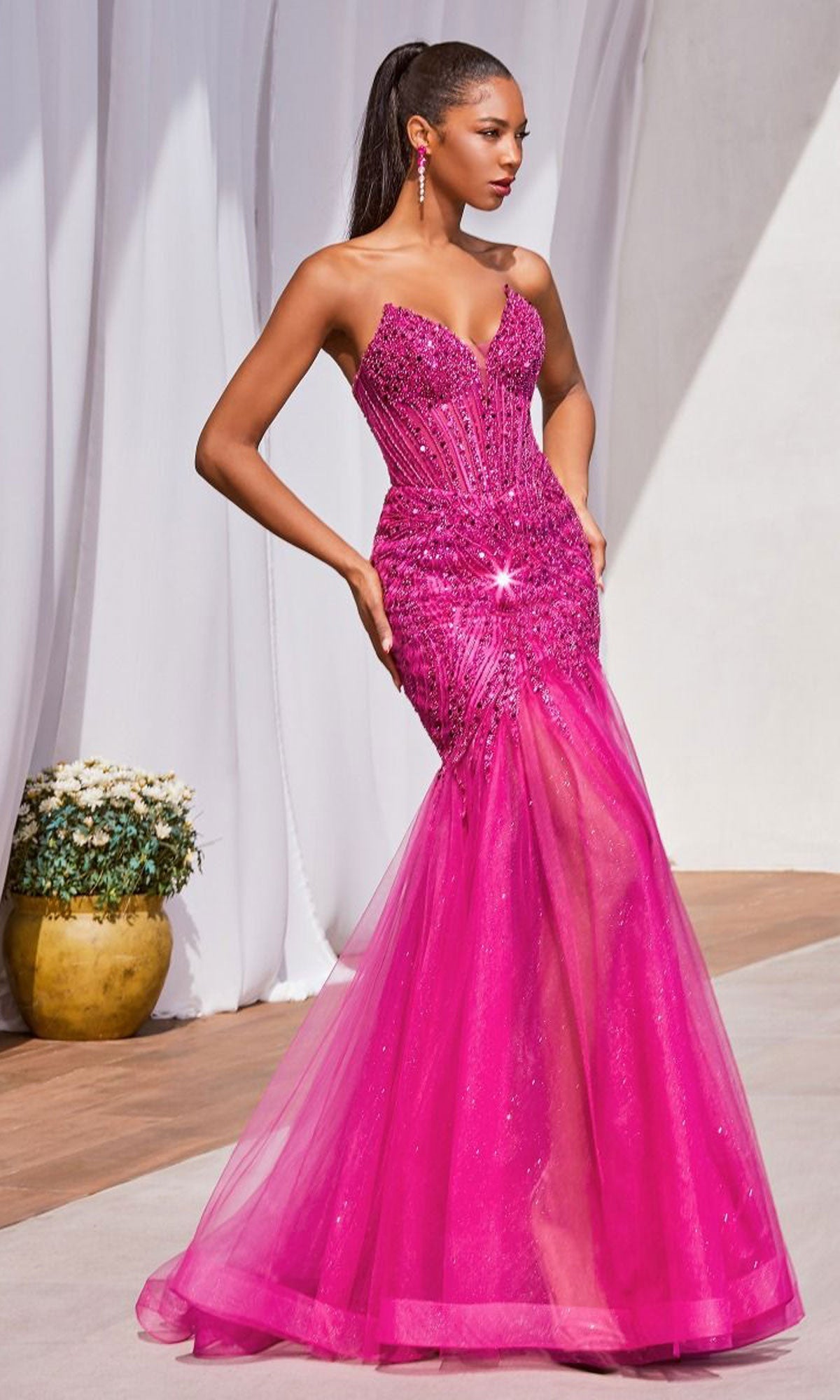 Velveis | Glamorous Strapless Beaded Long Mermaid Prom Gown