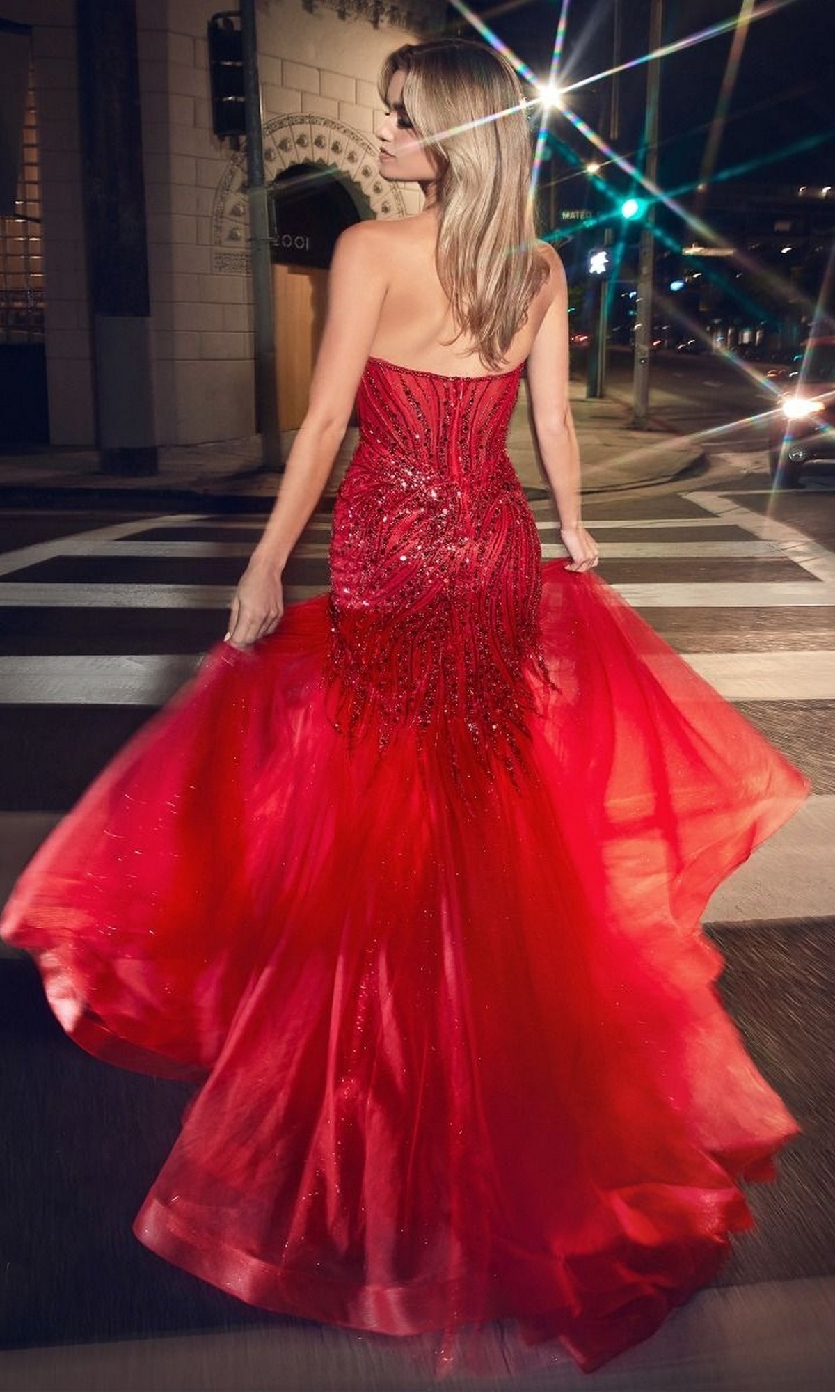 Velveis | Glamorous Strapless Beaded Long Mermaid Prom Gown