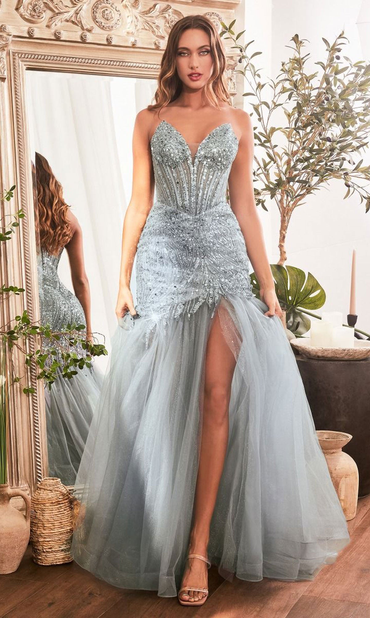 Velveis | Glamorous Strapless Beaded Long Mermaid Prom Gown