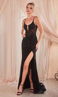 Velveis | Sheer-Bodice Beaded Floor-Length Evening Gown for Formal Occasions