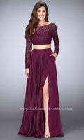 Velveis | Two-Piece Floor-Length Chiffon Evening Gown with Long Sleeves