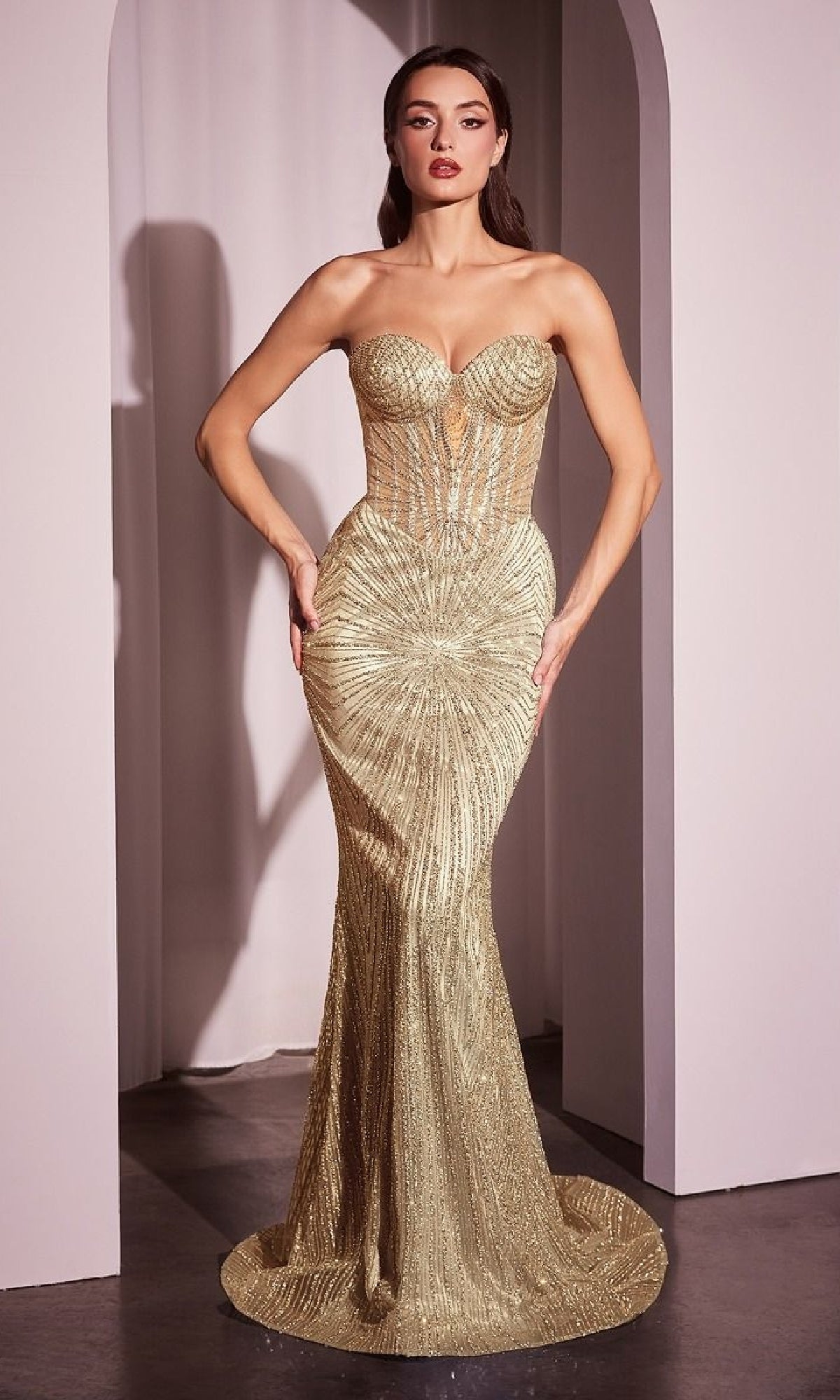 Velveis | Sparkling Strapless Long Beaded Prom Gown