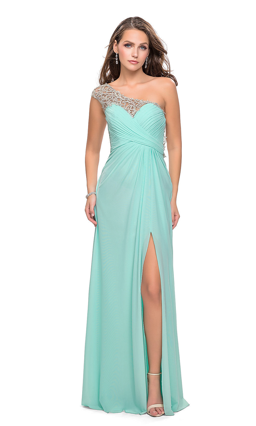 Velveis | Floor-Length Evening Gown with Beaded Shoulder Accent for Formal Events