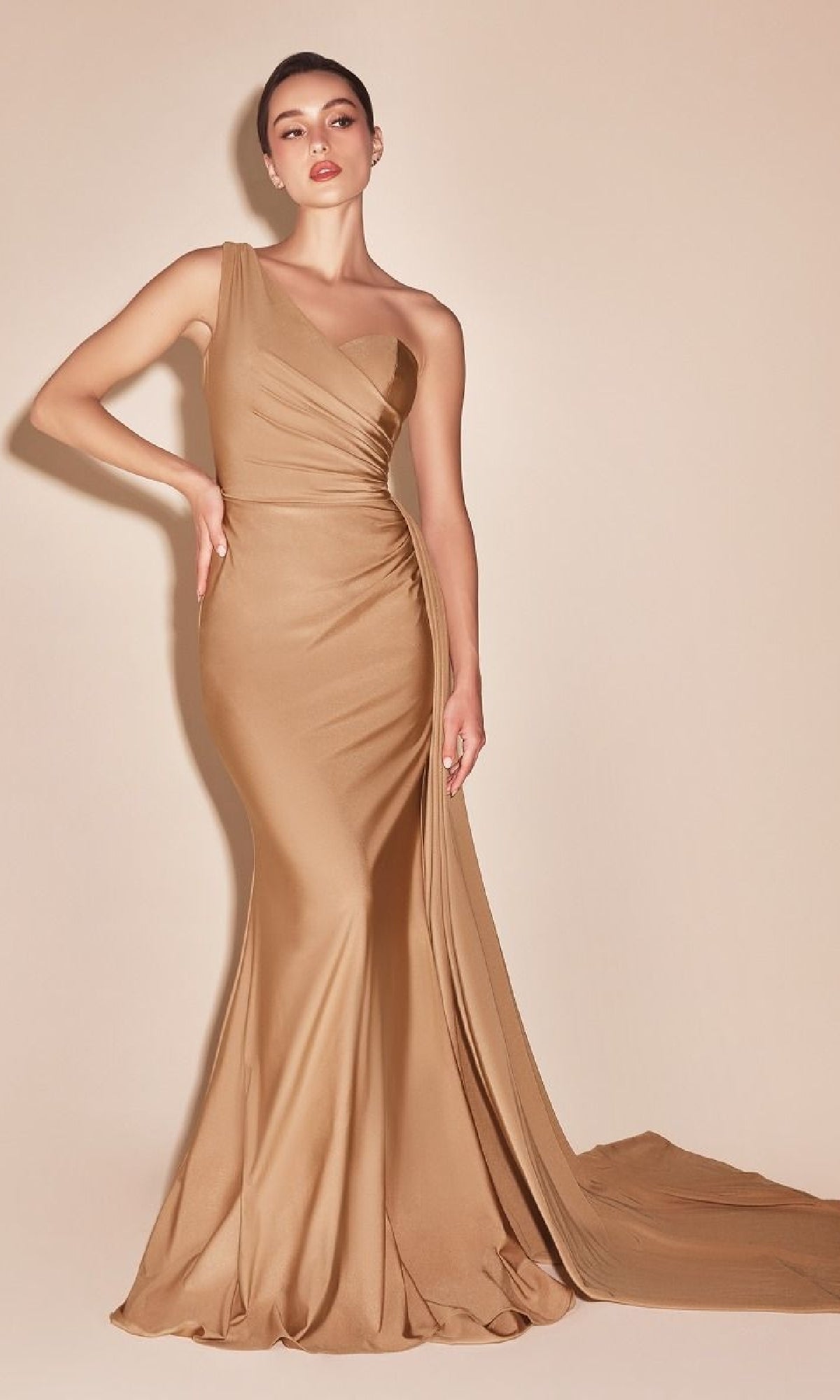 Velveis | Chic One-Shoulder Long Prom Gown with Side Sash
