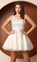 Velveis | Elegant Short White Beaded One-Shoulder Homecoming Dress